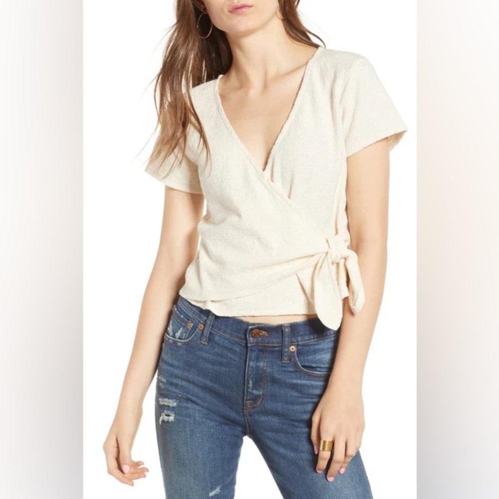 🌸Madewell Cream Short Sleeve Wrap Top